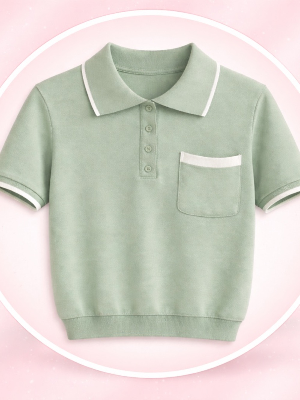 Woman’s Sage Green Short Sleeve Polo sweater with White Trim